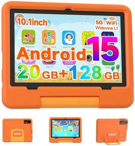 IWEGGO Android 15 Kids Tablet with EVA Case, 10 inch Tablet for Kids, 20GB RAM+128GB ROM/ MAX 2TB, 1280*800 IPS HD Eye-care Touch Screen, 2.0GHz Quad-core Toddler Tablets, 5G WiFi6, Widevine L1 Orange