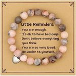 Little Reminders Positive Affirmations Gifts - Heart Charm Pink Elastic Beads Bracelet Gifts for Women, Mental Health You Are Enough Gift, Thinking Reminder Daily Inspiration Uplifting Quotes