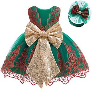 LZH Baby Girls Ruffle Lace Backless with Headwear,Bowknot Flower Dresses Pageant Party Wedding, Green-1, 12-18 Months