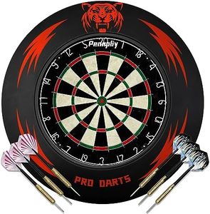 Pennpliy Bristle Dart Board Set with Tiger Surround Board, Professional 18" Steel Tip Outdoor Dartboard Set, Compressed Sisal Metal Wire Board with Rotating Number Ring includes 6pcs 18g Darts