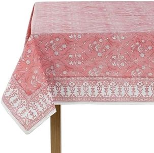 Ridhi Sweet Pink Hand Block Print Cotton Rectangle Tablecloth 102" x 48" inches Reusable Table Cover Decorative Everyday Use for Dining Room, Farmhouse, Home Gift for Spring, Mother's Day