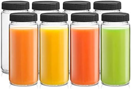 JoyJolt Glass Juice Bottles, 16 oz Glass Bottles with Caps. Set of 8 Juice Containers with Lids for Fridge, and Labels for Juice Jars. Glasses for Juice, Cold Brew Bottles, Smoothie Jars