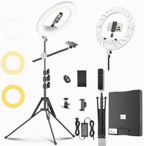 Bzyltrux 55W18 45cm Ring Light Kit [New Version] 6700K Dimmable LEDRinglightTripod Stand Dual Phone Holder for iPhone Selfie Makeup LashTattoo Studio Lighting Painting,Photo Video Recording (White)