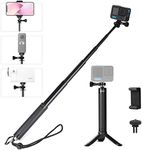 HSU Extendable Selfie Stick for GoPro, Aluminum Handle Grip with Mini Tripod for Hero 13/12/11/10/9/8/7/6/5/4/3 and other Action Cameras