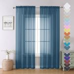 Sheer Curtains 84 Inches Length 2 Panels, Light Filtering Voile Curtain Drapes for Kitchen Bedroom Windows, Dual Rod Pocket Living Room Sheer Curtains, 40 W x 84 L Inches, Dusty Blue