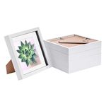 Nicola Spring 5 Piece 8 x 8 3D Shadow Box Photo Frame Set - Craft Display Picture Frame with 6 x 6 Mount - Glass Aperture - White/White