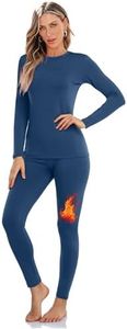Sampeel Thermal Underwear for Women Cold Weather Clothes Fleece Lined Thermal Long Johns Winter Base Layer Clothing Thermal Shirt Top and Leggings Pants Two Piece Set for Women Navy XL