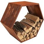 Sunnydaze Outdoor Hexagon Heavy-Duty Firewood Log Storage Rack - Honeycomb Design - Cold-Rolled Steel Construction with Rustic Oxidized Finish - 30-Inch