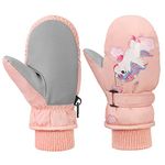 MoKo Toddler Mittens, Kids Ski Mittens, Insulated Waterproof Mittens for Girls Boys, Warm Fleece Winter Snow Gloves for Kids, Fits 2-4 Years, Pink