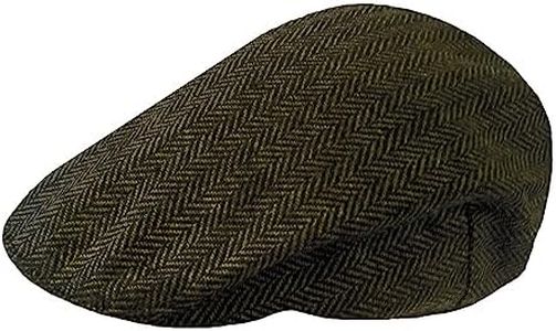 TOSKATOK® Mens Tweed Flat Caps, Olive-Herringbone, M