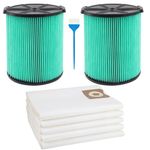 2 Pack VF6000 5-Layer HEPA Dust Cartridge Filter for RIDGID most 5-20 Gallon Wet/dry Vacs + 5 Pack VF3502 2-Layer High Efficiency Vacuum Filter Bags for RIDGID 12-16 Gallon Shop Vac