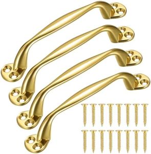 Heozhuyi 4 Pcs Doors Pull Handles, Sliding Barn Door Handles, Retro Bow Shaped Garden Gate Garage Shed Cabinets Door Grab Handles, with Screws - 129 mm (Gold)