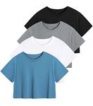 Cosy Pyro 4-Pack Women's Cotton Crop T-Shirts Short Sleeve Solid Cropped Athletic Top Round Neck Casual Workout Yoga Tees Black/Gray/White/Navy S