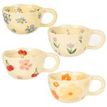 MAKCNMYM Ceramic Coffee Mug Set of 4 Vintage Flower Mugs 10 oz Cute Floral Coffee Mug Irregular Latte Art Cup Lead-free Porcelain Mug for Cappuccino, Cocoa - Microwave and Dishwasher Available