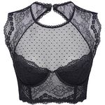 DOBREVA Women's Lace Corset Top Sexy Bralette Bustier Bra Underwire Plus Size Crop Top Black 2 34C