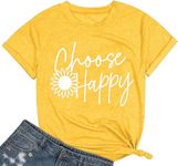 Caipudan Graphic Tees for Women Choose Happy Letter Print Shirts Sunflower Women T Shirt Inspirational Short Sleeve Casual Tops Yellow-XL