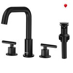 OMEKNTOP Matte Black Bathroom Faucet 3 Hole, 8 Inch Widespread Black Bathroom Faucet with 360° Swivel Gooseneck and cUPC Hose, Two Handle Bathroom Sink Faucet for Basin Lavatory Vanity