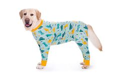 BT Bear Large Dog Clothes, Elastic Pet Onesie Clothes Protect Joints Anti-hair Anti Licking, Wound Protection Pet Pajamas PJS Dog Jumpsuit For Medium Large Dogs (5XL, Green dinosaur)