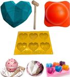 C&G INDIA®Pinata Cake Mould Silicon Geometrical/Diamont 1 Heart Shape, 6 Cavity Heart Shape Pinata, 1 Round Pinata Mould ChocolateCake Mould with 1 Hammer