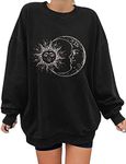 utcoco Womens Oversized Sweatshirts Graphic Long Sleeve Crewneck Loose Fit Casual Pullover Tops, Black, Small