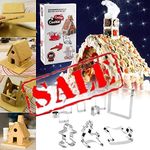 12 PCS-3D Gingerbread House Cookie Cutter Set (13.7x10x9.8 cm)| Winter Holiday Tree, Santa Claus, Sleigh, Elk, Gingerbreadboy| Holiday Cutouts Cutters Kit| Stainless Steel LFGB&FDA Approved, Gift Box