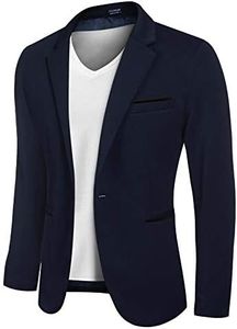 COOFANDY Men Slim Fit Suits Casual Lightweight Blazer Jackets One Button Tuxedos Navy Blue