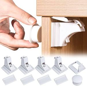 Cierres de Seguridad para Cajones Bebe (4 Cerraduras + 1 llaves), Magnético Seguro Puertas Cajones Bebe, Cerradura para Armario Invisible Bloqueo Magnética para Niños