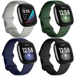 DaQin Compatible with Fitbit Versa 3 Bands&Versa 4 Bands for Women Men, 4 Pack Sport Band for Fitbit Sense Bands Women Men, Soft TPU Straps Replacement Strap for Fitbit Sense Band/Versa 3 Bands, Small