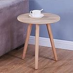 GOLDFAN Small Round Side Table Wooden Coffee Sofa End Tables Retro Bedside Tables for Living Room Bedroom,Natural