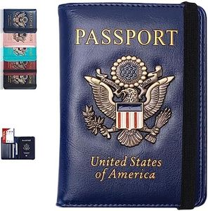XMLINPER Passport Holder Cover Travel Wallet RFID Blocking Leather Family Passport Organization Personalized Wallet for Men or Women (Blue)