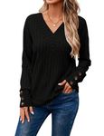 Akiooue Womens Jumper, Ladies Black Tops Black V Neck Jumper Sweatshirts for Women UK Black Sweatshirt Casual Ladies Long Sleeve V Neck Tops Party Tops Loose Tunic Tops Womens V Neck Sweater