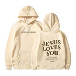 Jesus Loves You Hoodie Men Women Love Like Jesus Letter Print Sweatshirt Christian Faith Pullover Xmas Gift, A - Beige, Small