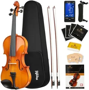 Mendini by Cecilio Violin Instrument - MV400 Size 4/4 Acoustic Violin with Bow, Case, Tuner, Metronome & Extra Strings, Kids & Beginner Violin, Maple Varnish, Full Size Violin
