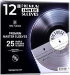 Big Fudge 25x Premium Vinyl Record Inner Sleeves - Clear 3-Ply Album Covers with Anti-Static Rice Paper - Master Vinyl Record Sleeves - Acid Free Protective Cover for 12" Records