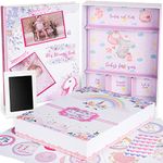 Kemella Kreations Baby Memory Book with Keepsake Box, 39 Baby Milestone Stickers, Photo Corners and Footprint Kit, Unicorn Design - Baby First Five Years, Baby Scrapbook, Baby Journal & Photo Album for Newborn to 5 Years, Baby Girl