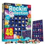 Dr. Daz Gem Collection 48pcs Rock Mineral Kit For Kids With Educational Identification Sheet Crystal Quartz Gemstones, Pyrite Stones