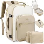 LOVEVOOK Large Travel Backpack for Women & Men, 40L Carry on Backpack for Airplanes, Travel Bag fits 17" Laptop, Waterproof Travel Essentials Airline Approved with 3 Packing Cubes, Khaki-beige