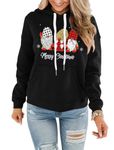 INFITTY Christmas Sweatshirt for Women Santa Graphic Long Sleeve Cute Sweater Shirts Pullover Hoddie Gift Casual Black Top XL