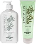 Australian Gold Hemp Nation Eucalyptus & White Tea Bundle - Tan Extender Body Lotion (18 FL Oz) and Exfoliating Agave & Lime Body Scrub (8 FL Oz), Skin Barrier Repair, Pure Hemp Seed Oil