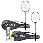 YONEX ZR 100 Light Badminton Combo (Set of 2 ZR 100 Aluminum Light Badminton Racquet with Full Cover Blue + Mavis 200I Shuttlecock Pack of 6)