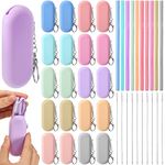 20 Sets Silicone Straws with Case Reusable Straws Foldable Travel Straw Portable Straw Collapsible Cold or Hot Drinking Straws with Carry Case, Long Cleaning Brush and Keychain, 10 Colors (Classic)