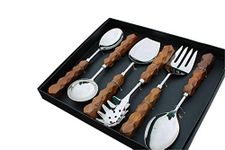 ULTIMA 4 YOU Stylish Wood Handle Serving Spoon with Black Gift Box - Set of 6 Pcs (Silver)