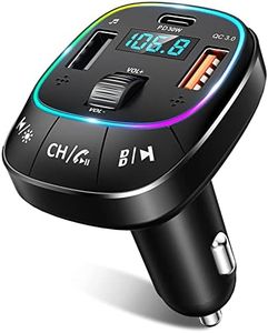 RIWUSI Bluetooth Car Adapter, [PD 30W+QC 3.0] [Stronger Dual Mic & Bass Boost] Bluetooth 5.0 FM Transmitter for Car, Hands-Free Music Player/Car Kit with Stunning 8 Colors Backlit & U Disk