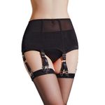 Luxallacki Sheer Mesh 6 Straps Suspender Belt Garter for Thigh Highs,12 Metal Clips Stretchy Girdle Plus Size Retro Undergarment (Black, S)