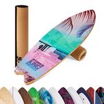 BoarderKING Balance Board, Surf Board Balance Adults, Kids and Toddlers, Wooden Trickboard Cork Board Roll Mat Set, Balance Trainer Plate Training Equipment, Wobble Fit Turnboard for Dancers and Yoga