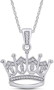 THE JEWEL ZONE Natural Diamond Crown Pendant Necklace in 14K White Gold Over Sterling Silver, With 18" Chain