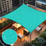 Artpuch Waterproof Sun Shade Sail, 14'x14' Turquoise Rectangular, UV Resistant Rain Canopy, Curved Edges Shade Cloth for Outdoor Patio, Deck, Yard