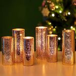 Glasseam Mercury Gold Candle Holders, Set of 6 Glass Hurricane Candle Holder, Glitter Pillar Candle Holder for Table, Modern Cylinder Vases for Centerpieces Wedding Dining Christmas Decorations