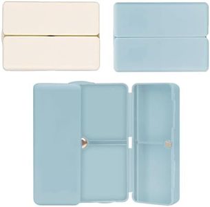 2 Pack Small Pill Organizer, Portable Pill Box, 7 Compartments Pill Case, Medication Container, Pill Box for Vitamins/Pills/Supplements, Folding Design (Beige & Blue)