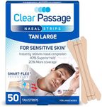 Clear Passage Nasal Strips Large, Tan, 50 ct | Works Instantly to Improve Sleep, Reduce Snoring, & Relieve Nasal Congestion Due to Colds & Allergies